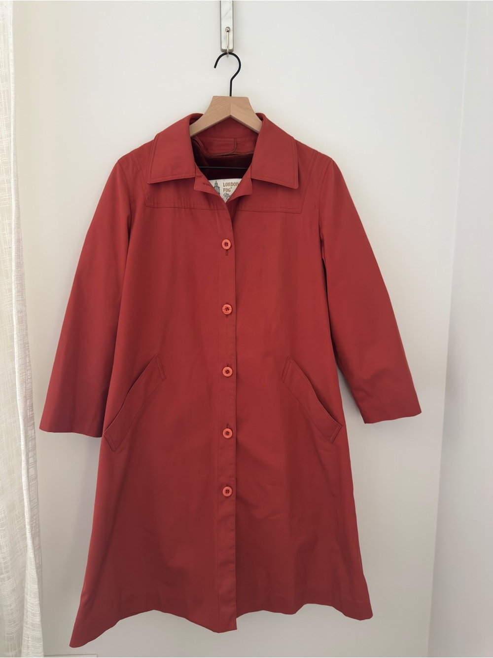 Vintage London Fog Maincoats Rust Mac Coat Zip Out Liner Sz 8 Pet -Missing Belt
